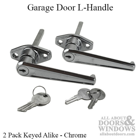 Discontinued - Garage Door L-Handle   2-7/8 In Shaft, 1-3/4 Screws, 2 Pack Keyed Alike - Chrome