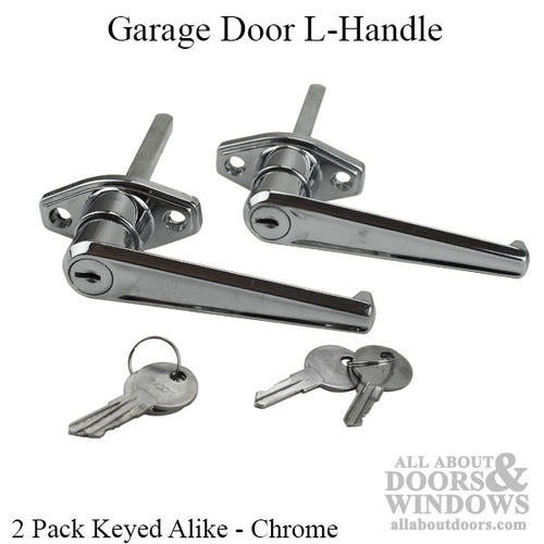 Discontinued - Garage Door L-Handle   2-7/8 In Shaft, 1-3/4 Screws, 2 Pack Keyed Alike - Chrome - Discontinued - Garage Door L-Handle   2-7/8 In Shaft, 1-3/4 Screws, 2 Pack Keyed Alike - Chrome