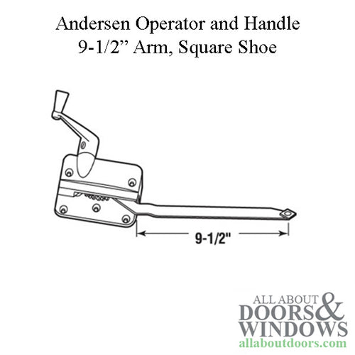 Andersen Left Handed Operator and Handle, 9-1/2 Inch Arm, Square Shoe - Bronze - Andersen Left Handed Operator and Handle, 9-1/2 Inch Arm, Square Shoe - Bronze