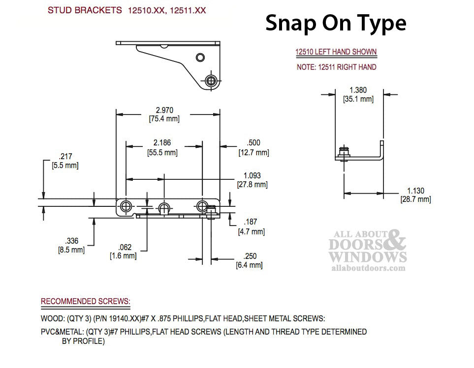 Stud  Bracket, Snap On Left Hand Truth Part # 12510 - Stud  Bracket, Snap On Left Hand Truth Part # 12510