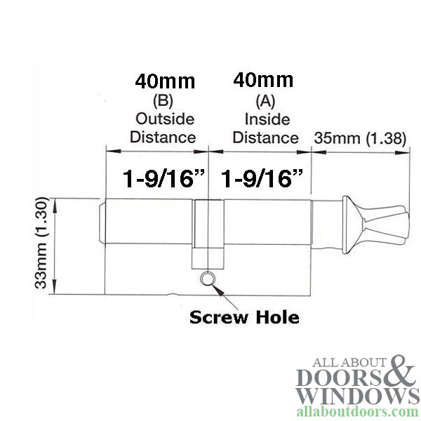 Active Keyed 40 / 40 Euro Cylinder Only for 2-1/4 inch Door - Active Keyed 40 / 40 Euro Cylinder Only for 2-1/4 inch Door