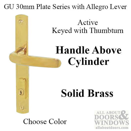 G-U Allegro Handle & 30mm Plate, Active, Key & Thumbturn (Handle Above Cylinder) Choose Color