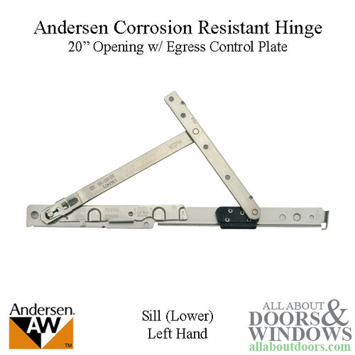 Andersen Corrosion Resistant Left Hand Sill Hinge, 20 Inch Opening - Andersen Corrosion Resistant Left Hand Sill Hinge, 20 Inch Opening