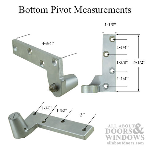 3/4 in. offset Contemporary Bottom Pivot Set, RH out-swing, LH in-swing - Brushed / Satin Chrome - 3/4 in. offset Contemporary Bottom Pivot Set, RH out-swing, LH in-swing - Brushed / Satin Chrome