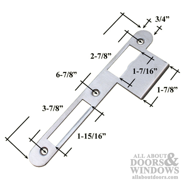 Latch and Deadbolt Strike Plate, Right Hand - Stainless Steel - Latch and Deadbolt Strike Plate, Right Hand - Stainless Steel
