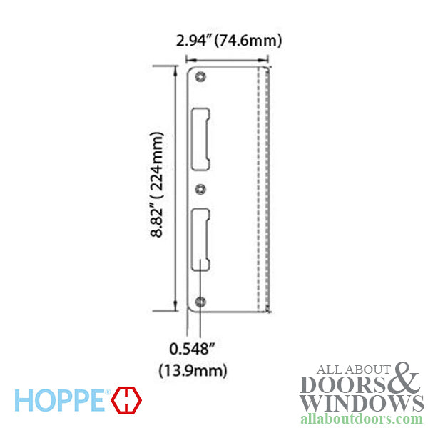 Latch & Deadbolt Strike Plate, 2.94 x 8.82  Extra Wide - Plated Polished Brass - Latch & Deadbolt Strike Plate, 2.94 x 8.82  Extra Wide - Plated Polished Brass