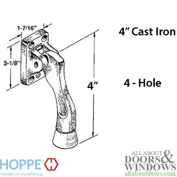 4'',  4 hole Drop Down Door Holder, Cast Iron - Choose Finish - 4'',  4 hole Drop Down Door Holder, Cast Iron - Choose Finish