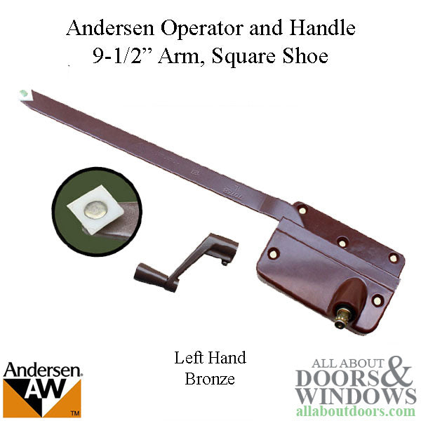 Andersen Left Handed Operator and Handle, 9-1/2 Inch Arm, Square Shoe - Bronze - Andersen Left Handed Operator and Handle, 9-1/2 Inch Arm, Square Shoe - Bronze