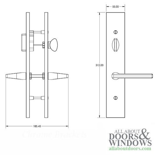 G-U Roma Handle with 55 mm Plate, Active, Keyed with Thumbturn, Handle Below Cylinder, Solid Brass - Choose Color