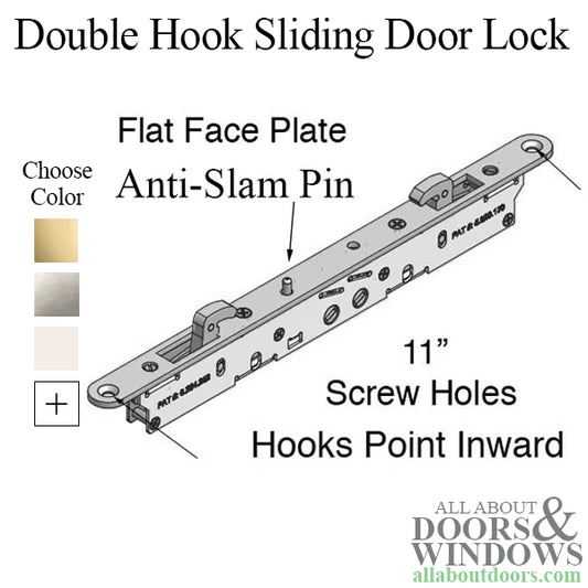 2-point Double Hook Sliding Door Lock 11-3/4" Face with Pin