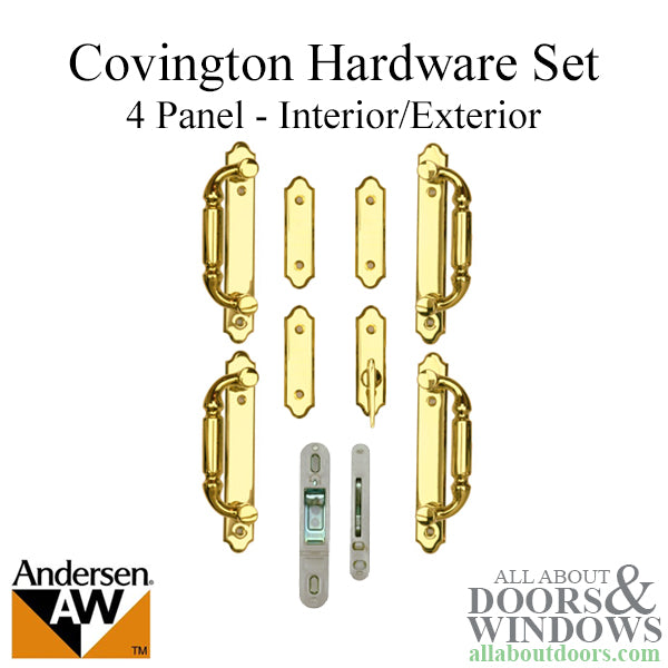 Andersen Frenchwood Gliding Door Trim Hardware, Covington, 4 Panel Interior and Exterior - Bright Brass - Andersen Frenchwood Gliding Door Trim Hardware, Covington, 4 Panel Interior and Exterior - Bright Brass