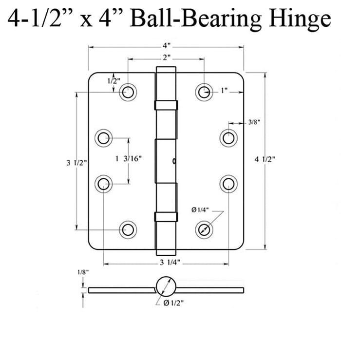4.5 x 4 x 1/4 Radius Corner, Ball-Bearing Template Steel Hinge - 4.5 x 4 x 1/4 Radius Corner, Ball-Bearing Template Steel Hinge