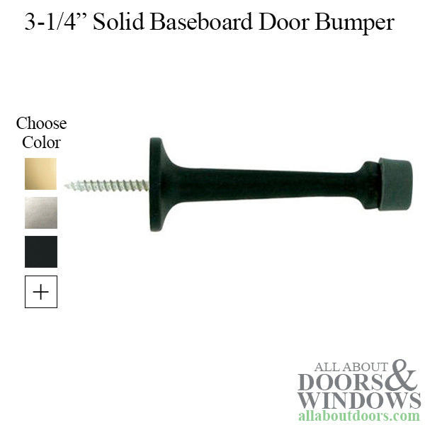 3-1/4 Baseboard Door Bumper Solid Brass - Choose Finish - 3-1/4 Baseboard Door Bumper Solid Brass - Choose Finish