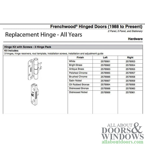 Andersen 3 Hinge Kit, Left Hand (2005-Present) - Oil-Rubbed Bronze - Andersen 3 Hinge Kit, Left Hand (2005-Present) - Oil-Rubbed Bronze