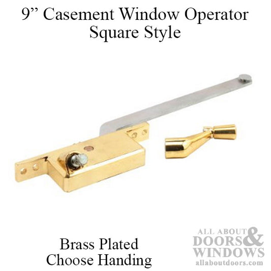 9 Inch Arm Steel Casement Operator, Square Body, Brass Plated