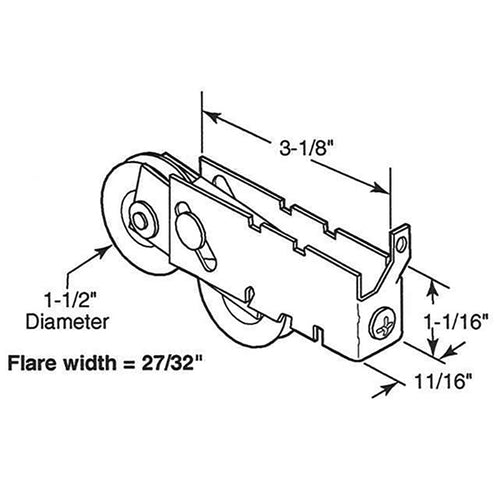 Sliding Door Dual Wheel Roller With S Tab Housing 1.5 Inch Wheel - Sliding Door Dual Wheel Roller With S Tab Housing 1.5 Inch Wheel
