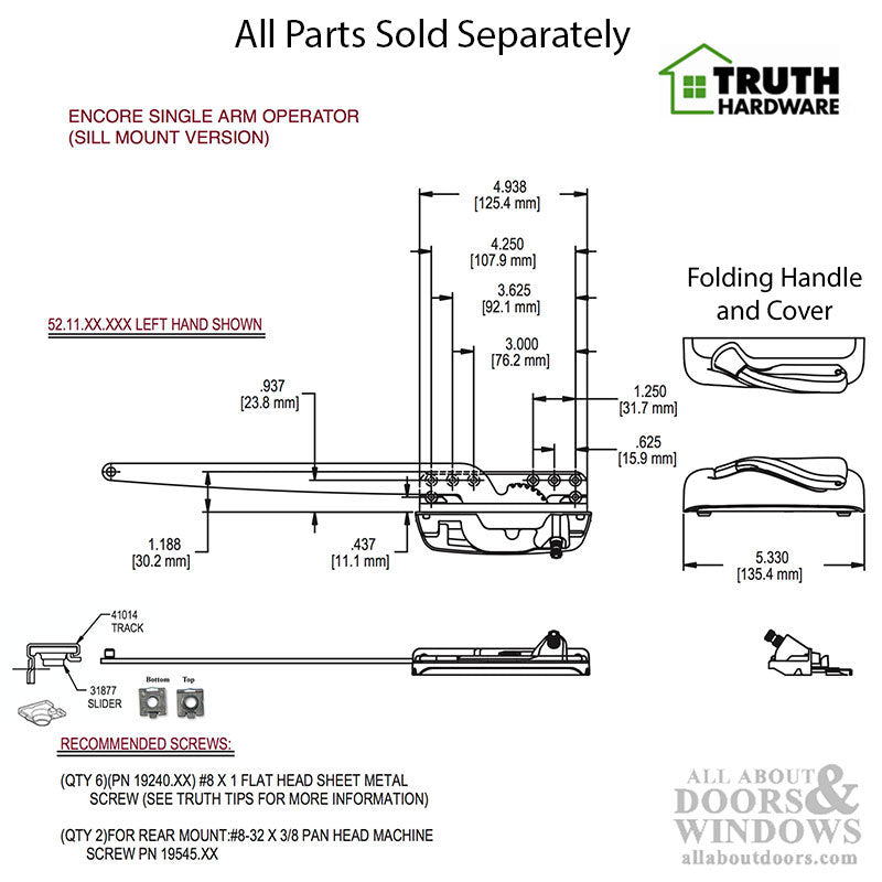 Truth Sill Mounted Encore Casement Operators, Left Hand - No Cover - Truth Sill Mounted Encore Casement Operators, Left Hand - No Cover