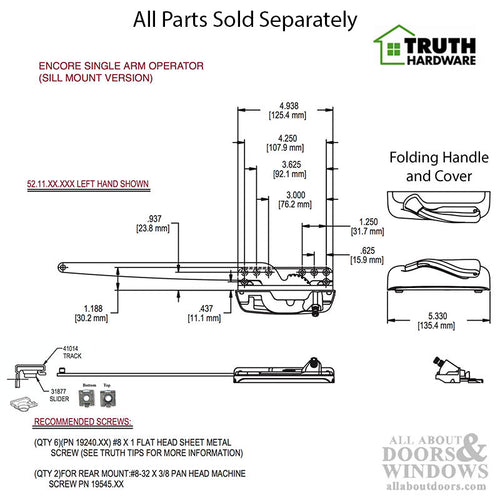 Truth Sill Mounted Encore Casement Operators, Left Hand - No Cover - Truth Sill Mounted Encore Casement Operators, Left Hand - No Cover