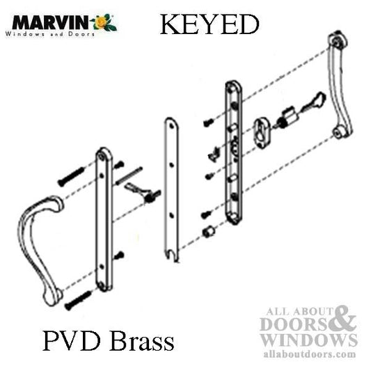 Marvin Active Keyed, Narrow Sliding Door Handle, Center Thumb - PVD Polished Brass