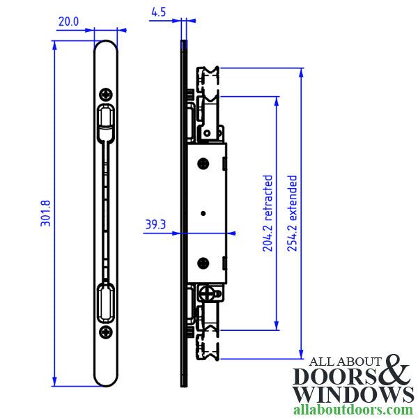 Ferco Astragal Mortise Lock, Adjustable 16mm to 28mm Backset - Zinc - Ferco Astragal Mortise Lock, Adjustable 16mm to 28mm Backset - Zinc