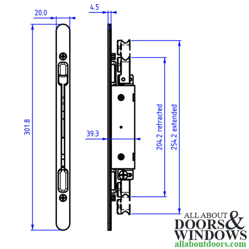 Ferco Astragal Mortise Lock, Adjustable 16mm to 28mm Backset - Zinc - Ferco Astragal Mortise Lock, Adjustable 16mm to 28mm Backset - Zinc