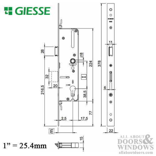 22mm Giesse 45mm Door Lock with Deadbolt 92mm PZ - 22mm Giesse 45mm Door Lock with Deadbolt 92mm PZ