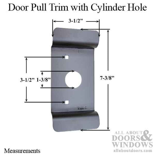 Door pull trim with cylinder hole, Offset Screws - Choose Color