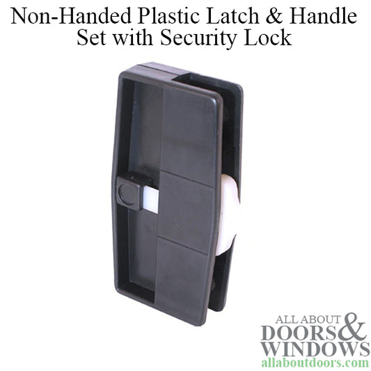 Non-Handed Plastic Latch & Pull Handle Set with Security Lock for Sliding Screen Door - Black