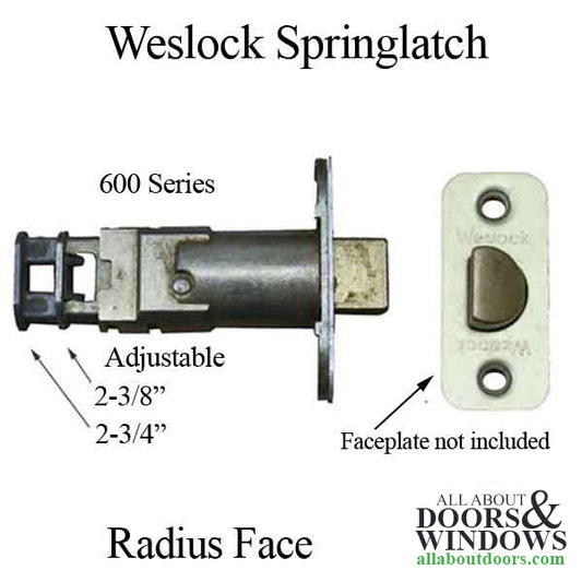 Weslock 600 Series Adjustable Springlatch, Radius Face - Satin Brass