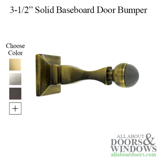 3-1/2'' Baseboard Door Bumper Solid Brass Square Base - Polished Brass