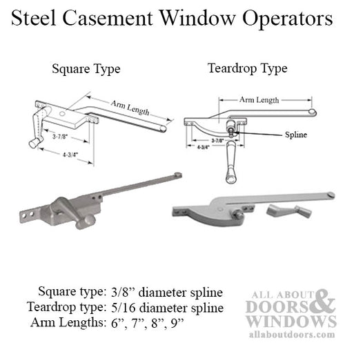 Casement Window Operator, 9'' arm, Left Hand, Square Body, Steel Casement - Choose Color - Casement Window Operator, 9'' arm, Left Hand, Square Body, Steel Casement - Choose Color