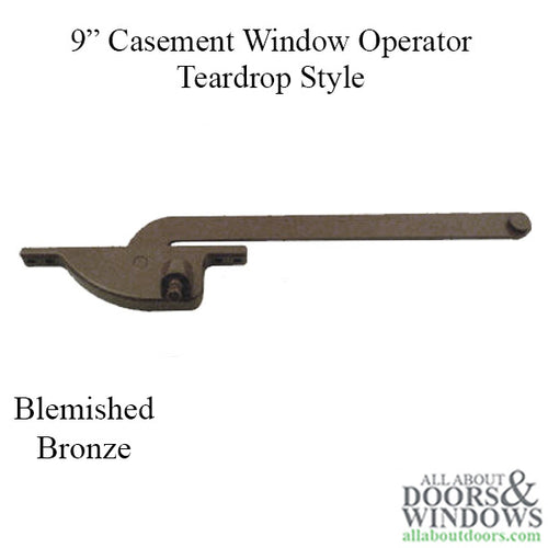 9 Inch Arm Steel Casement Window Operator, teardrop style, Left hand - Bronze - BLEMISHED - 9 Inch Arm Steel Casement Window Operator, teardrop style, Left hand - Bronze - BLEMISHED