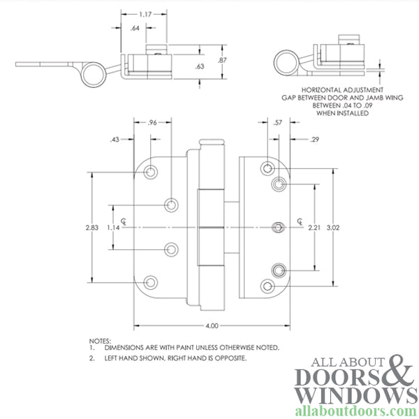 Marvin Elevate 300 Series Adjustable door hinge 3-5/8 x 4, Left Hand - Marvin Elevate 300 Series Adjustable door hinge 3-5/8 x 4, Left Hand