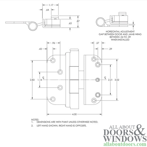 Marvin Elevate 300 Series Adjustable door hinge 3-5/8 x 4, Left Hand - Marvin Elevate 300 Series Adjustable door hinge 3-5/8 x 4, Left Hand