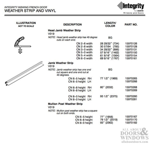 Integrity  V019 Weatherstrip for Hinged Door, 7-0  Left Hand - Beige - Integrity  V019 Weatherstrip for Hinged Door, 7-0  Left Hand - Beige