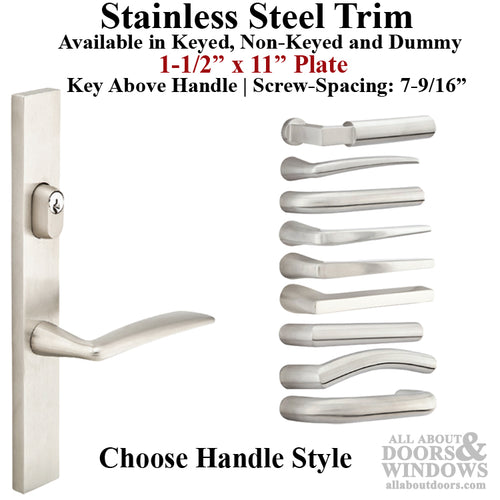 Multipoint Trim, 1-1/2 x 11 inch, American Cylinder Stainless Steel Handleset, Choose Options - Multipoint Trim, 1-1/2 x 11 inch, American Cylinder Stainless Steel Handleset, Choose Options