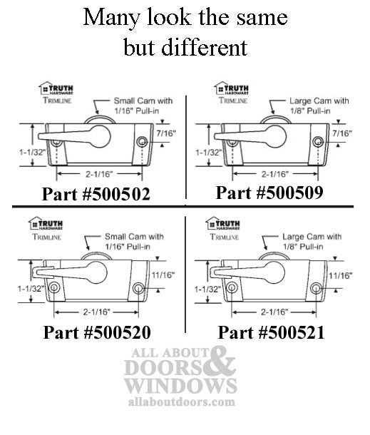 Sweep Latch, 2-1/16 x 7/16 Screw Holes, 1/8 cam, Single or Double Hung windows, LH - Sweep Latch, 2-1/16 x 7/16 Screw Holes, 1/8 cam, Single or Double Hung windows, LH