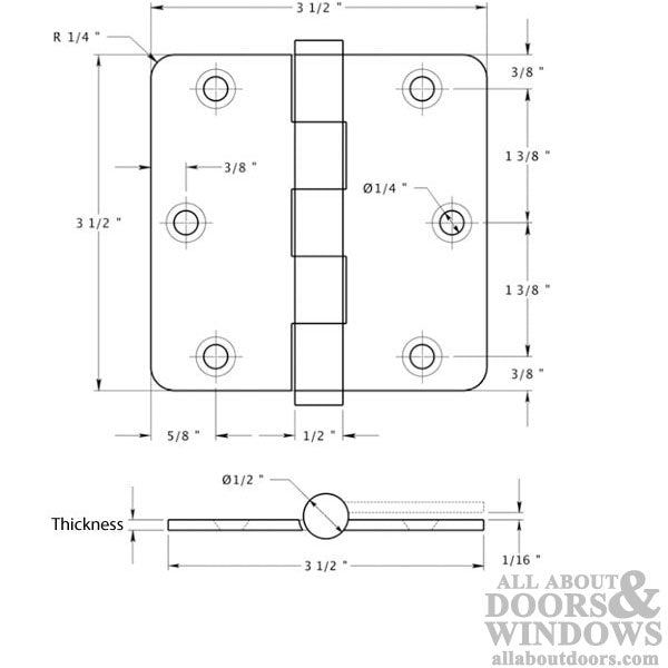 3.5 x 3.5 inch, 1/4 Radius Corners, Standard Hinges, Solid Brass, Pair, Choose Color - 3.5 x 3.5 inch, 1/4 Radius Corners, Standard Hinges, Solid Brass, Pair, Choose Color