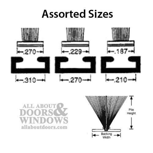 Weatherstrip .270 backing x .190 T-Slot pile, Fin Seal - - Weatherstrip .270 backing x .190 T-Slot pile, Fin Seal -