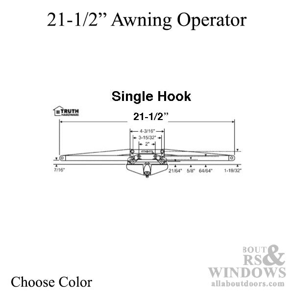 Truth Awning Operator, 21-1/2 inch Single Hook - Choose Color - Truth Awning Operator, 21-1/2 inch Single Hook - Choose Color