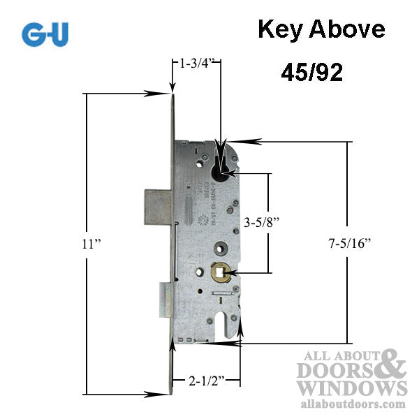 G-U Unicorn 45/92  Single Point Mortise Lock (SPL) New Breed Key ABOVE Handle - SS - G-U Unicorn 45/92  Single Point Mortise Lock (SPL) New Breed Key ABOVE Handle - SS