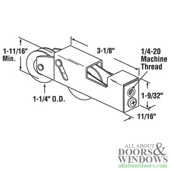 Sliding Patio Door Roller With Dual 1.25 Inch Nylon Wheel Open Top Housing - Sliding Patio Door Roller With Dual 1.25 Inch Nylon Wheel Open Top Housing