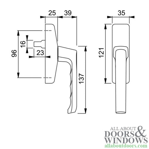 Hoppe London Turn / Tilt  Non-Keyed Fork Drive window handle - Hoppe London Turn / Tilt  Non-Keyed Fork Drive window handle