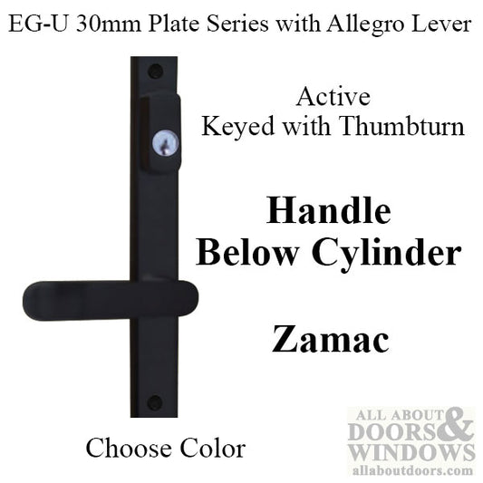 G-U Allegro Handle & 30mm Plate, Active, Keyed with Thumbturn (Handle Below Cylinder) Choose Color