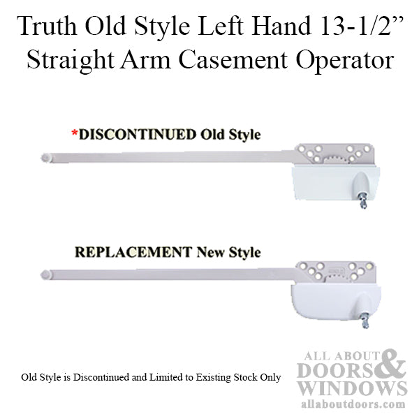 DISCONTINUED Old Style Left Hand 13-1/2 Inch Straight Arm Casement Operator - Choose Color - DISCONTINUED Old Style Left Hand 13-1/2 Inch Straight Arm Casement Operator - Choose Color