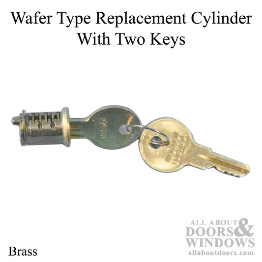 Wafer Type Replacement Cylinder, 2 keys, Brass Face