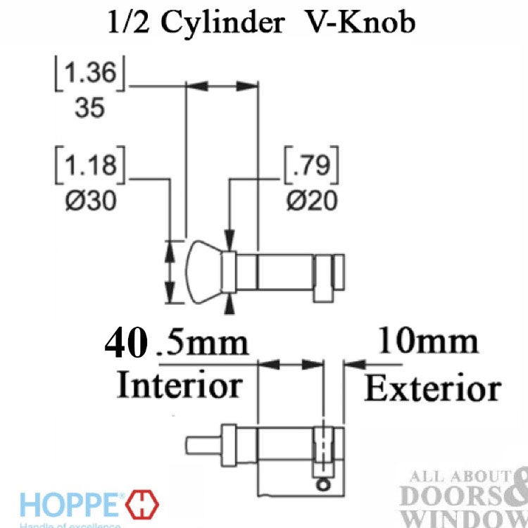 40/10 Euro profile half cylinder with 90° turn and V-knob - Choose Color - 40/10 Euro profile half cylinder with 90° turn and V-knob - Choose Color