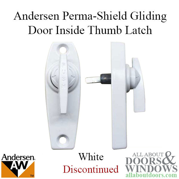 DISCONTINUED Andersen Perma-Shield Gliding 3-Panel Door Inside Thumb Latch - White - DISCONTINUED Andersen Perma-Shield Gliding 3-Panel Door Inside Thumb Latch - White