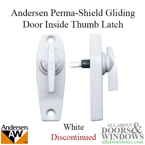 DISCONTINUED Andersen Perma-Shield Gliding 3-Panel Door Inside Thumb Latch - White - DISCONTINUED Andersen Perma-Shield Gliding 3-Panel Door Inside Thumb Latch - White