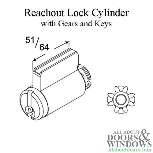 Andersen 5-Pin Reachout Lock Cylinder with Gears and Keys - Bright Brass - Andersen 5-Pin Reachout Lock Cylinder with Gears and Keys - Bright Brass